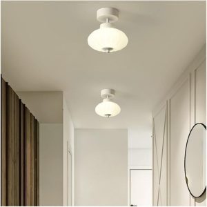 Semi Flush Mount Ceiling Light Cream Glass Lantern Mid Century Modern Nordic Decorative Close to Lamp for Hallway Bedroom Childrens Room Stairs(Style1) - Style1